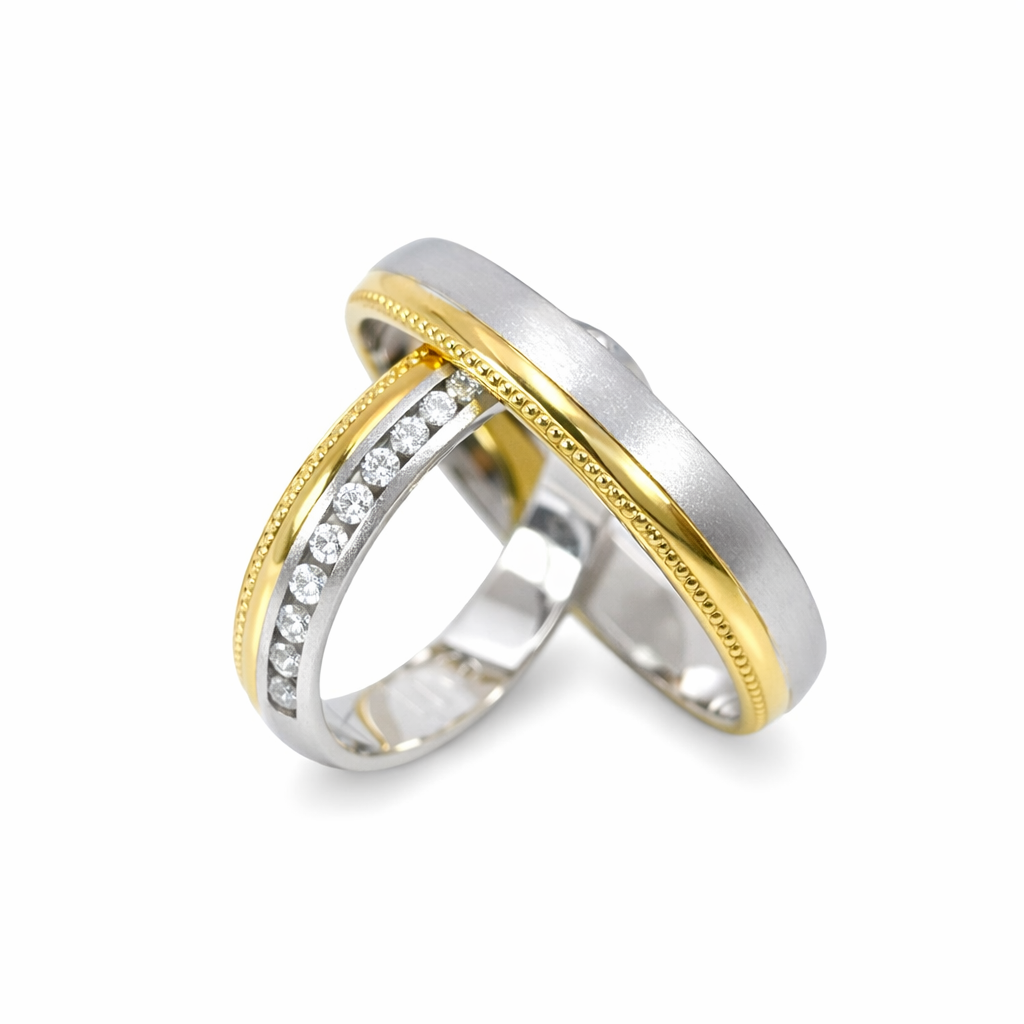 White and yellow gold wedding rings