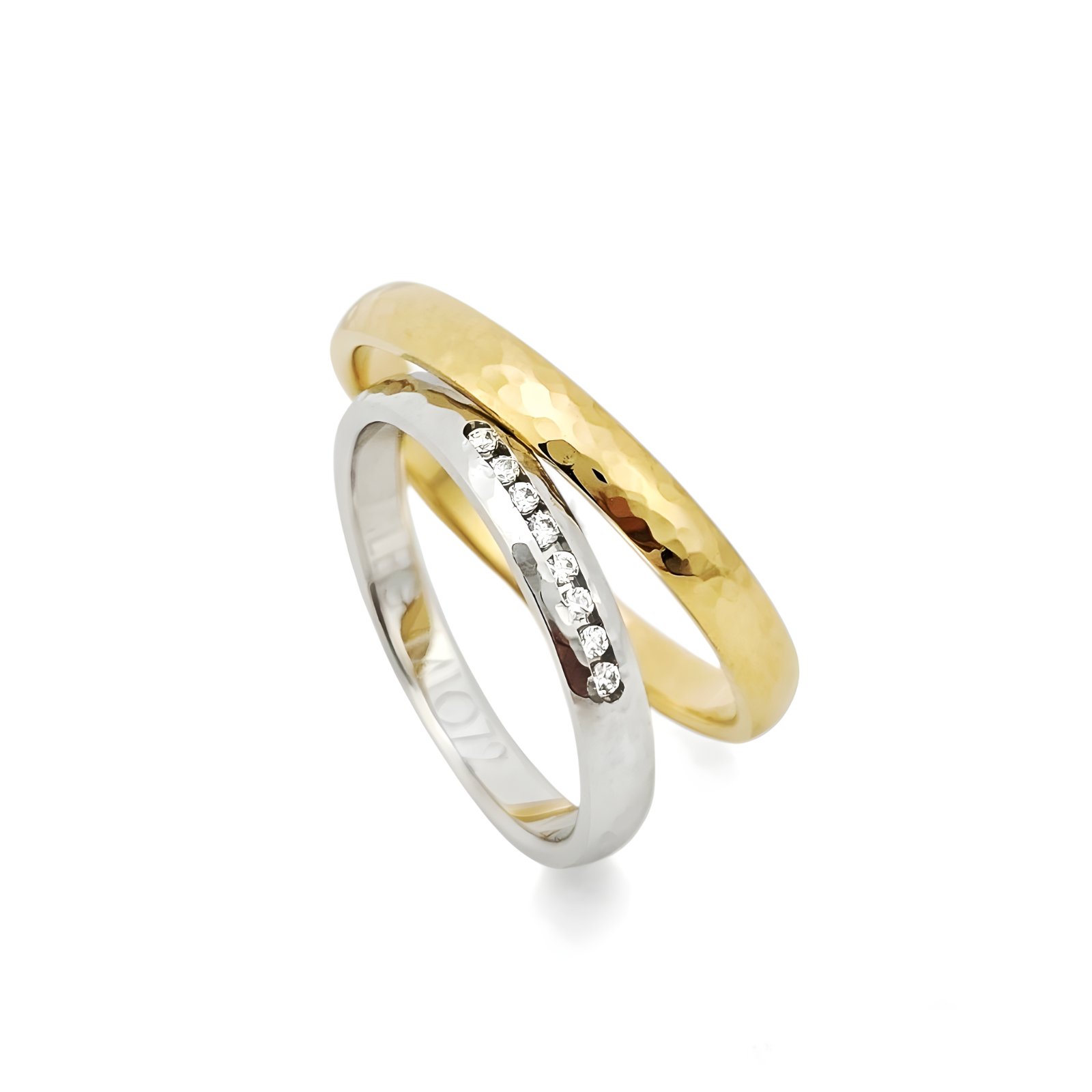 White and yellow gold wedding rings